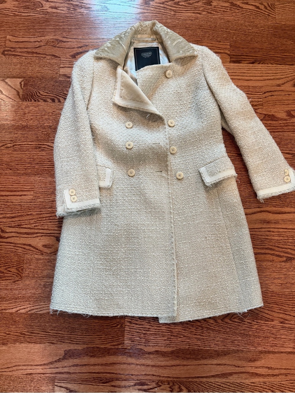 Y2K Vintage COACH Coat Tweed witg fur collar - Picture 3 of 5